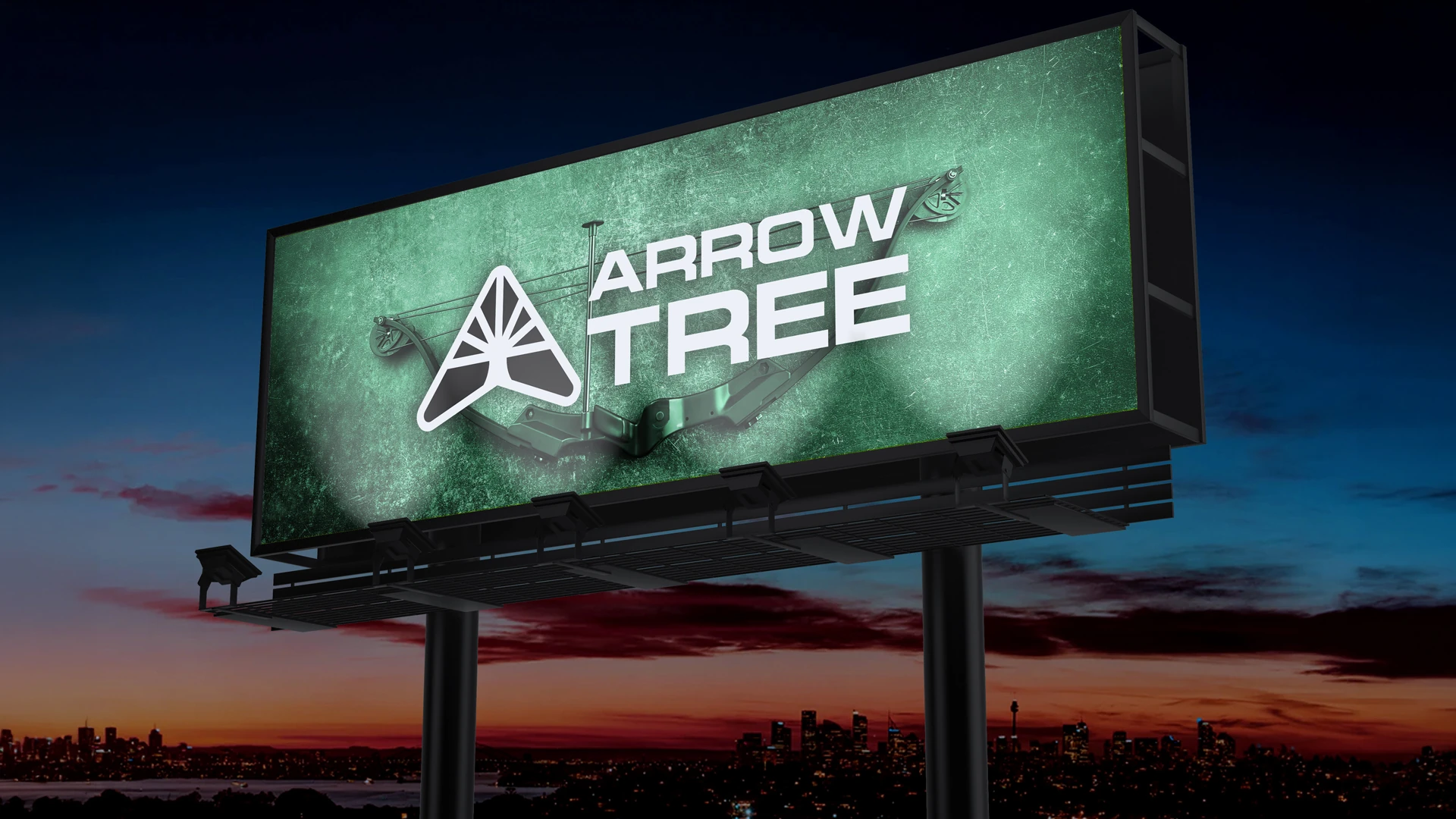 Arrow Tree logo shown on a billboard mockup