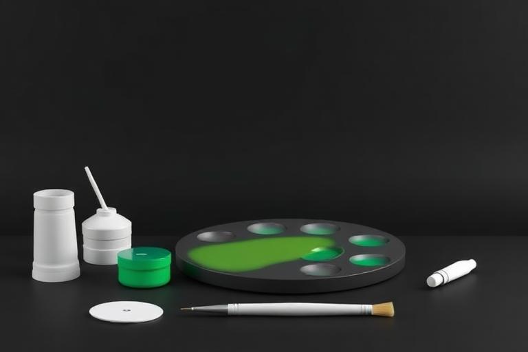 Sleek 3D render of a paint palette and design tools