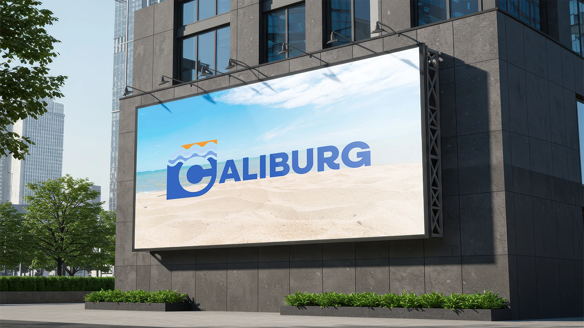 Caliburg logo shown on a billboard mockup