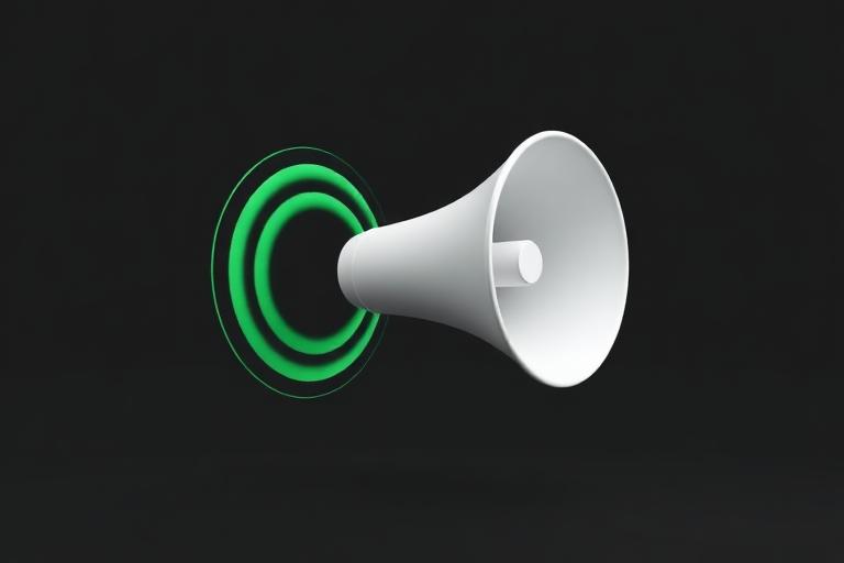 Sleek 3D render of a megaphone with sound waves