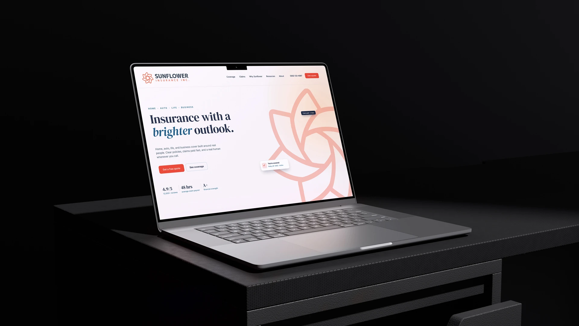 Sunflower Insurance logo shown on a website mockup