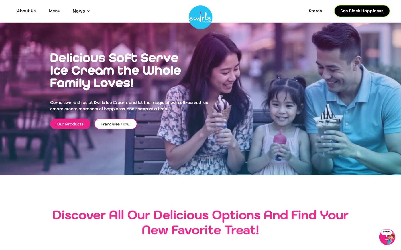 Swirls Ice Cream website homepage