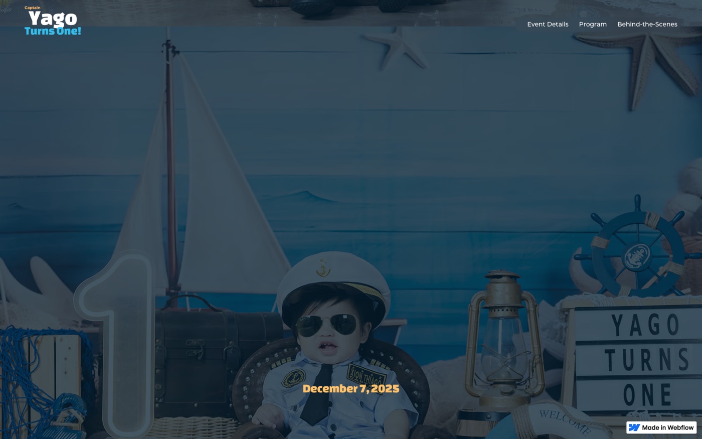 Captain Yago Turns One website homepage